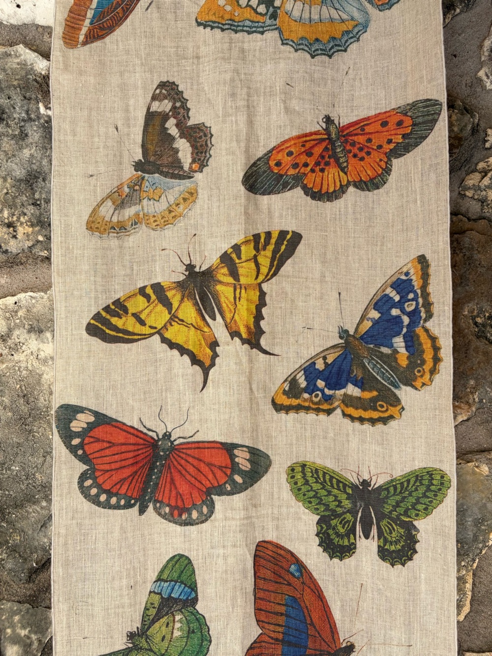 Vtg Linen Butterfly Accent Panel Tapestry Wall Hanging